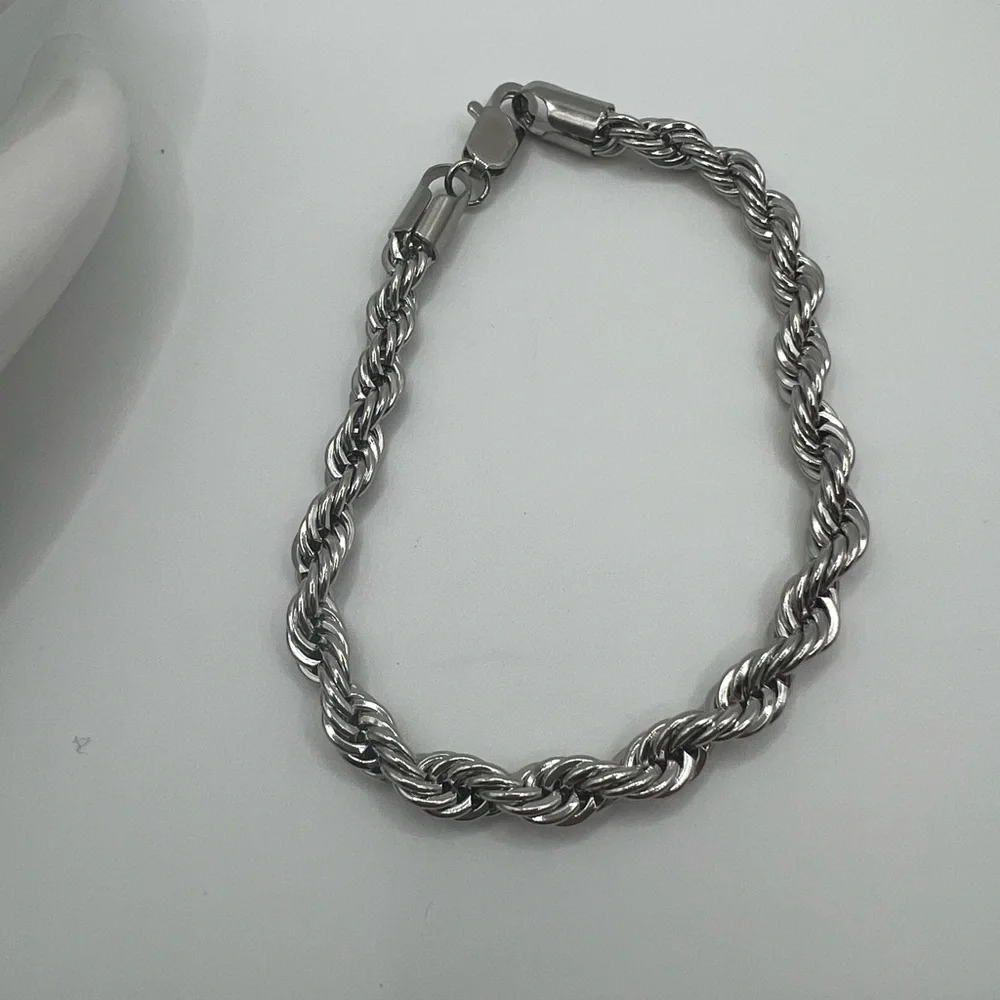Men's Silver Rope Chain Bracelet, stainless steel
